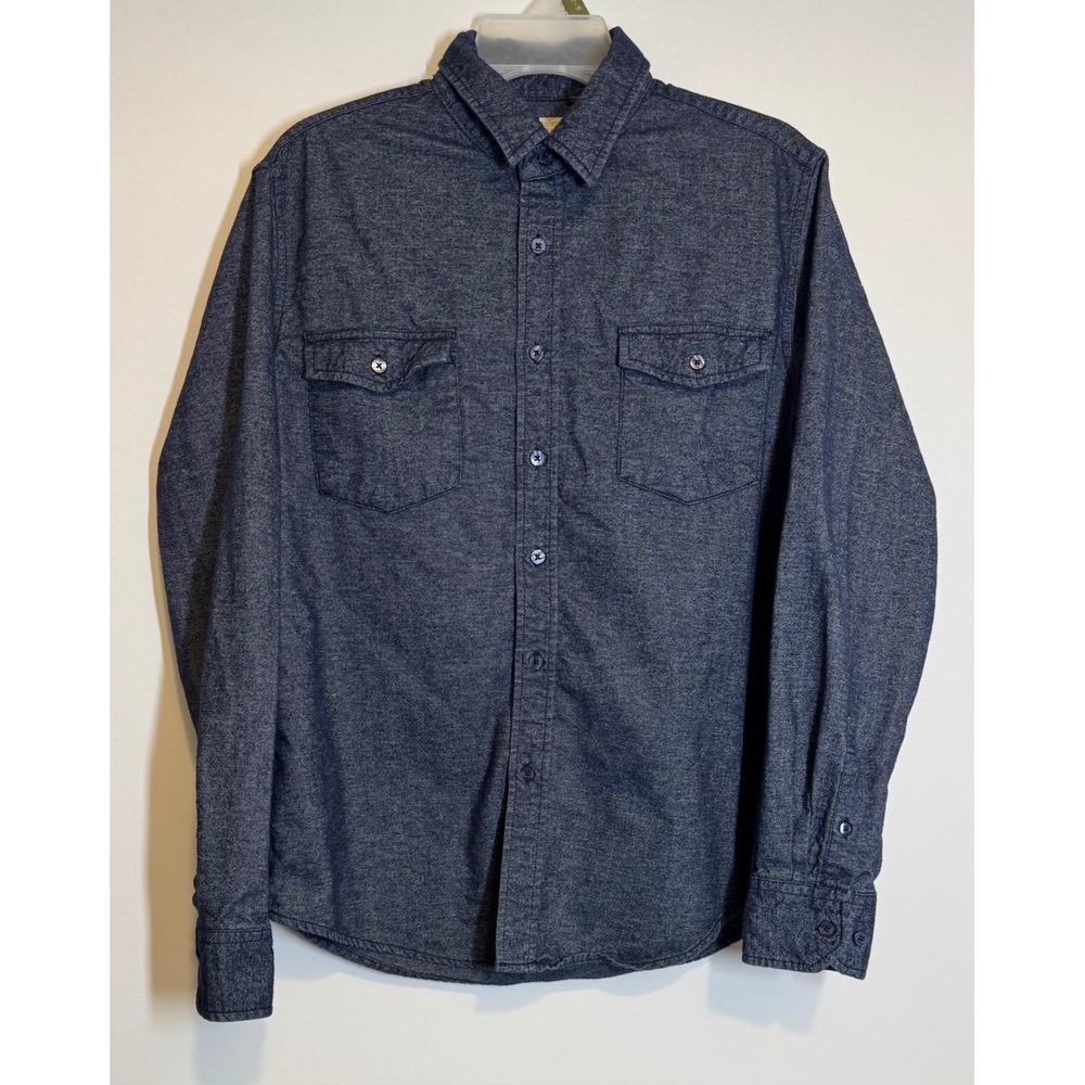Coastal Mens Navy Blue Heathered Cotton Button Down Flannel Shirt Size Medium